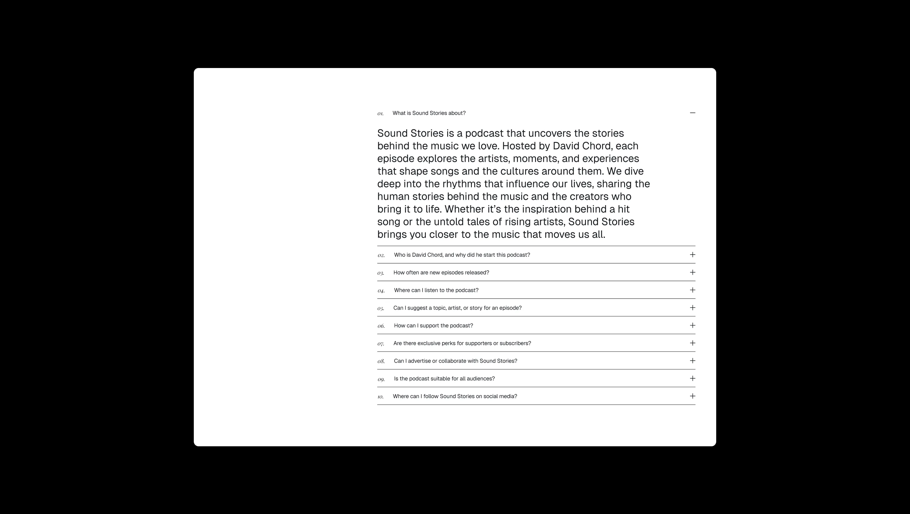 FAQ Expandable Accordion Section